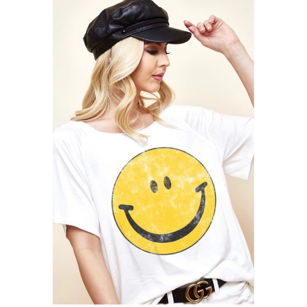 Vintage happy face off the shoulder top